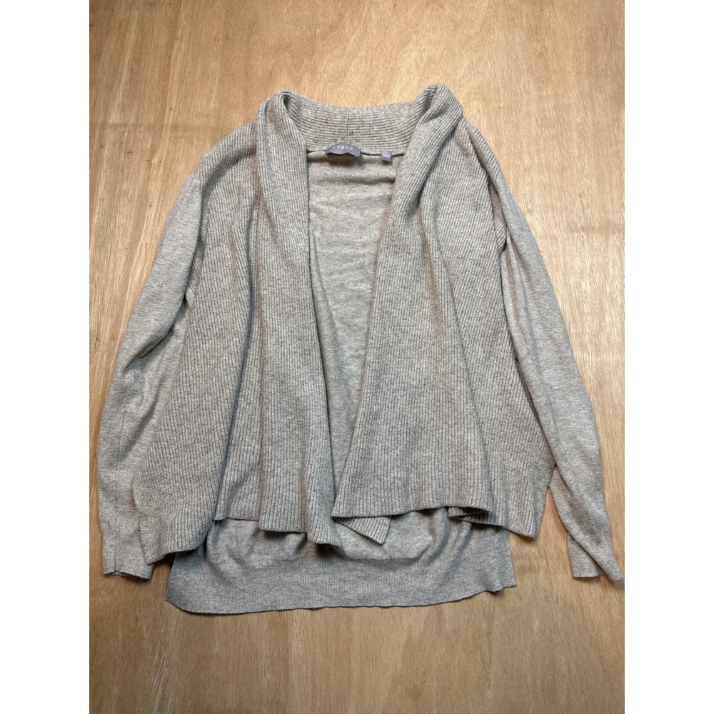 Cyrus Cardigan Sweater Womens Large Gray Excellent Draped Ribbed Shawl Collar